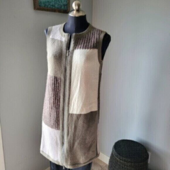 Wool Mohair Long Knit Color Block Sweater Vest  LAFAYETTE 148 New York - Picture 1 of 16